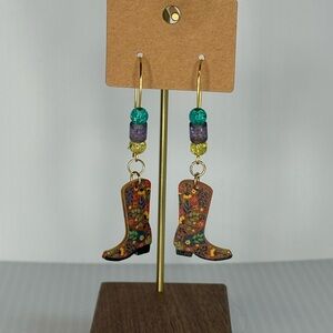 Painted Cowboy Boot Earrings with beads